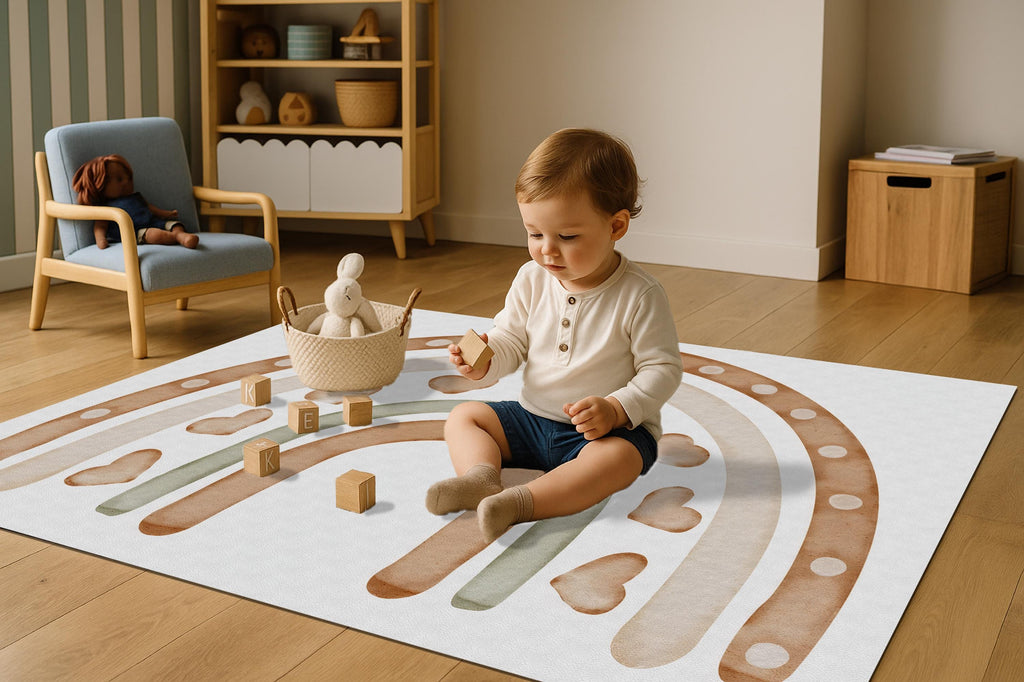 Terracotta Rainbow Nursery Play Mat: PU Leather, Water-Resistant