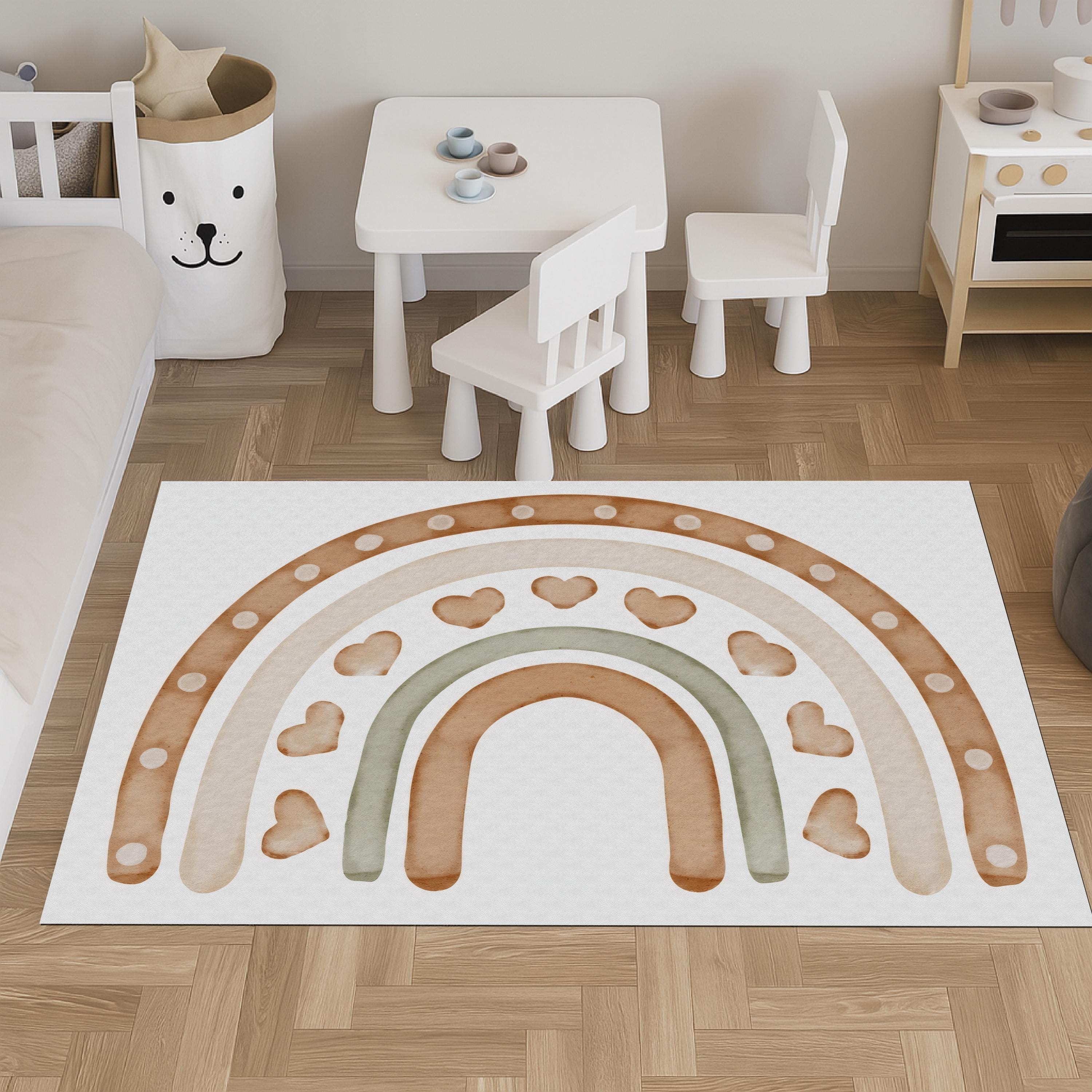 Boho Rainbow Nursery Play Mat: Soft PU Leather, Non-Slip