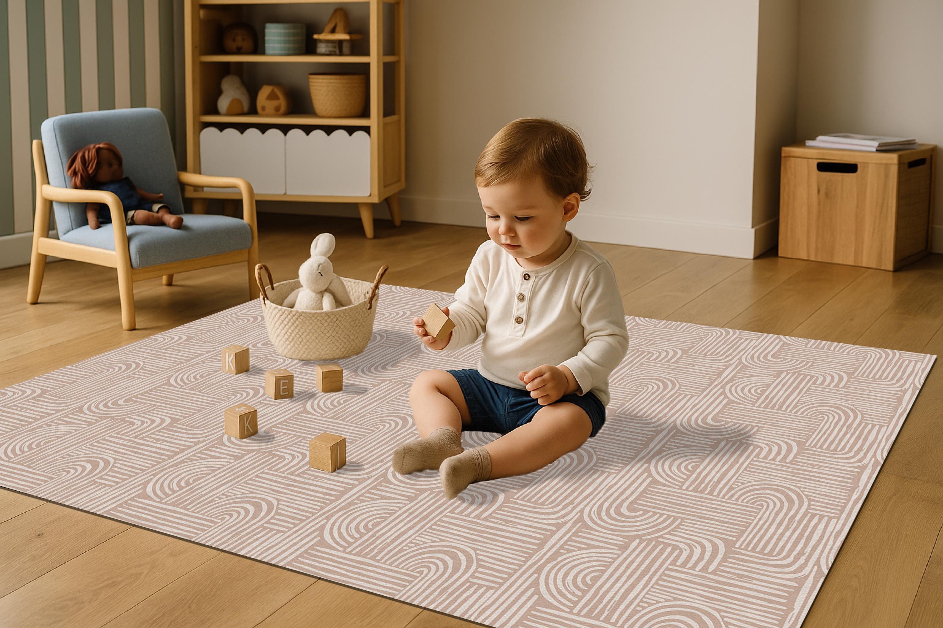 Boho Kids Play Rug | Geometric Pattern Baby Mat | Safe & Non-Toxic | Nursery , Playroom Decor