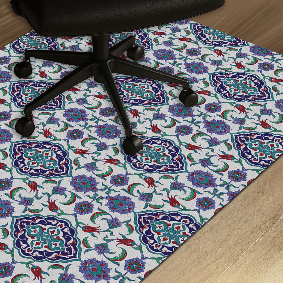 Oriental Tile Office Chair Mat: Non-Slip PU Leather Floor Protector
