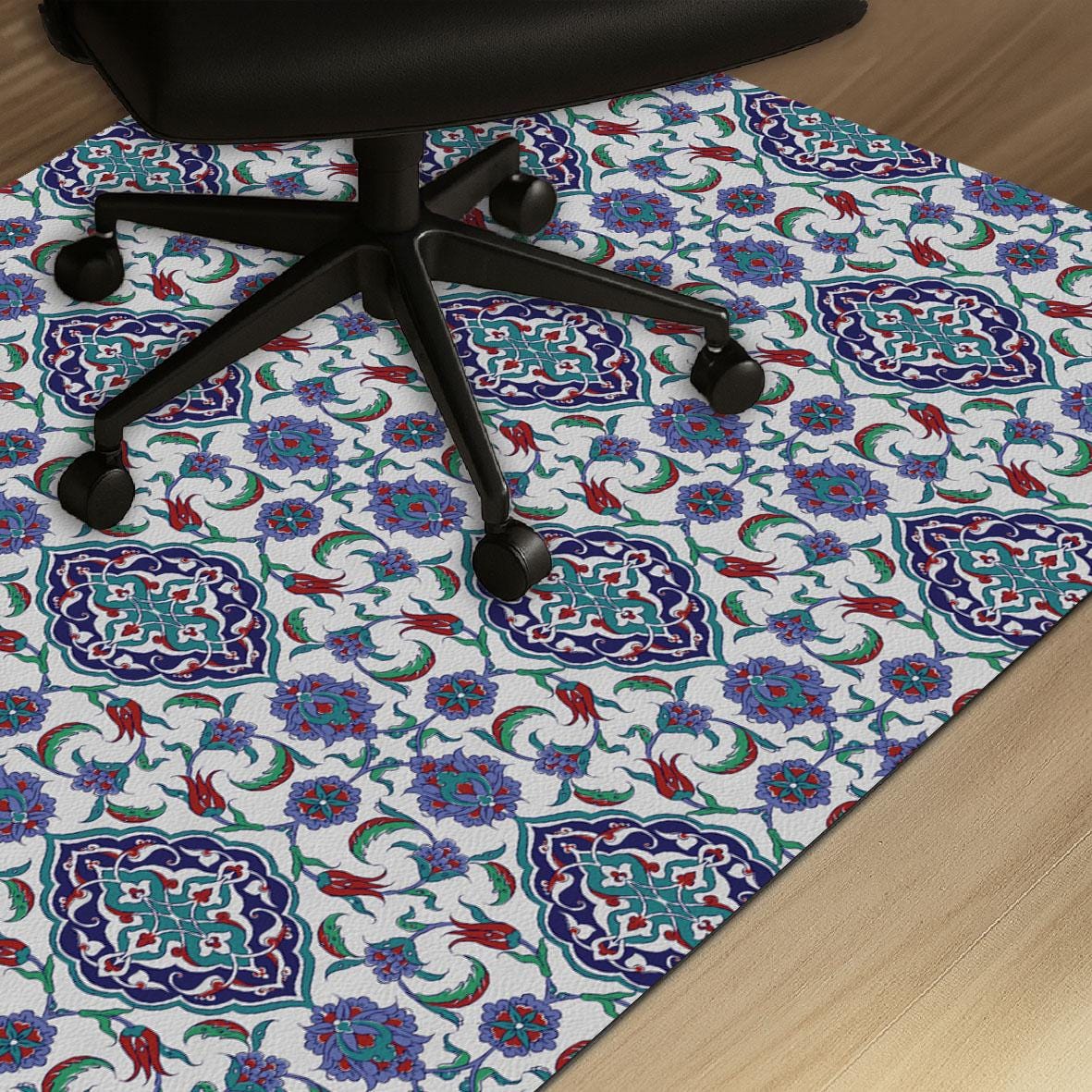 Oriental Tile Office Chair Mat: Non-Slip PU Leather Floor Protector