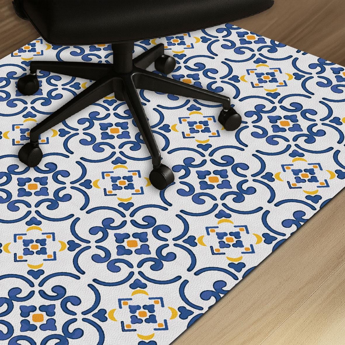 Mediterranean Tile Office Chair Mat: Non-Slip PU Leather Floor Protector