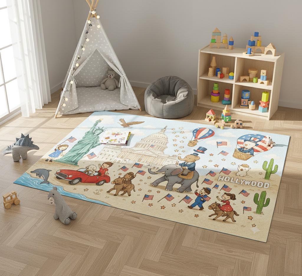Adventure-Filled USA Themed Kids Play Mat - Educational & Fun!