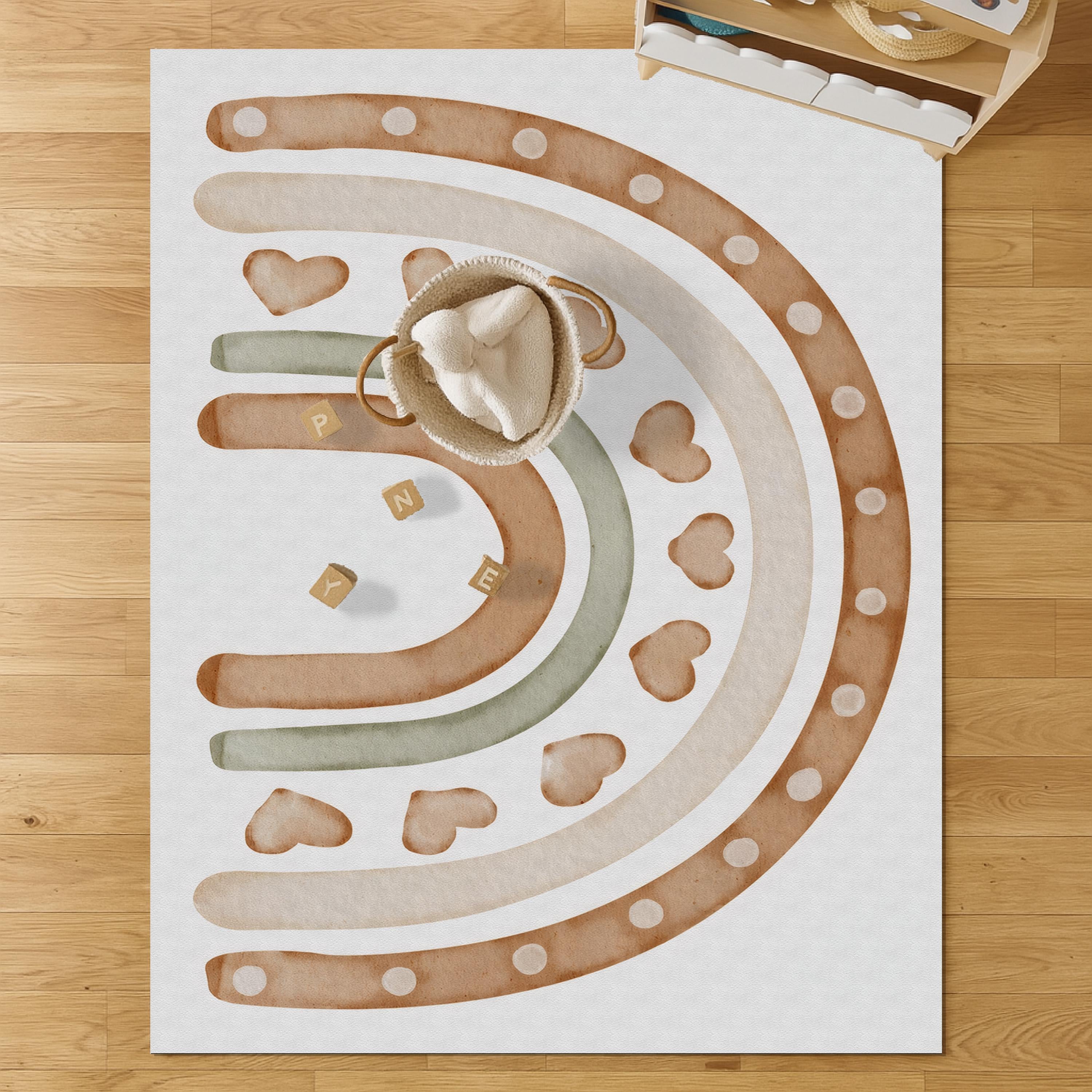 Boho Rainbow Nursery Play Mat: Soft PU Leather, Non-Slip