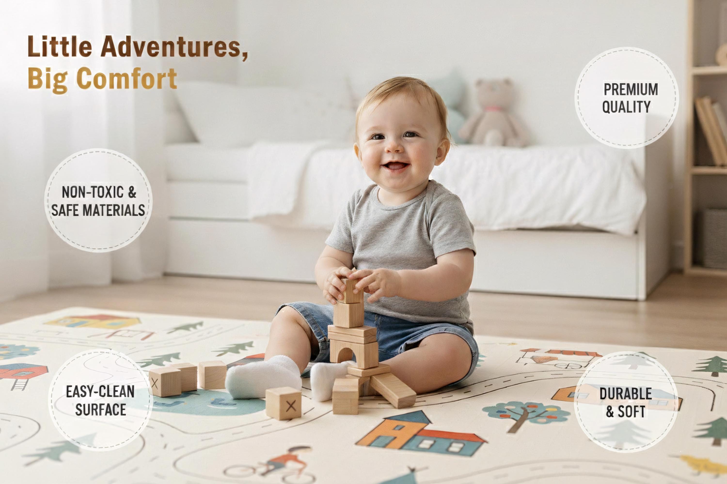 Boho Kids Play Rug | Geometric Pattern Baby Mat | Safe & Non-Toxic | Nursery , Playroom Decor