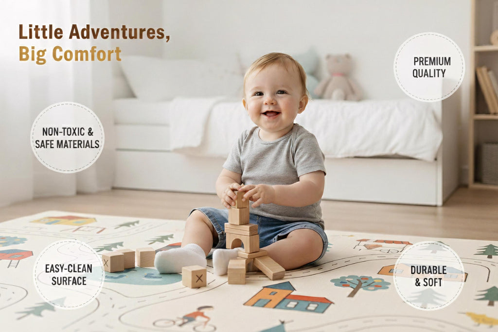 City Road Map Play Mat: PU Leather Car Rug for Kids